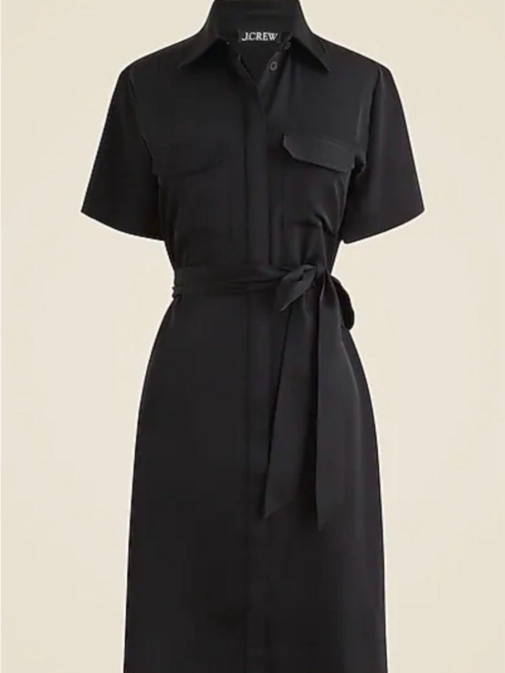 J. Crew Black Short-Sleeve Midi Shirtdress with Waist Tie